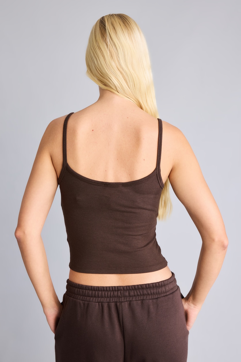 Women Brown Fitted Ribbed U-Neck Tank Top