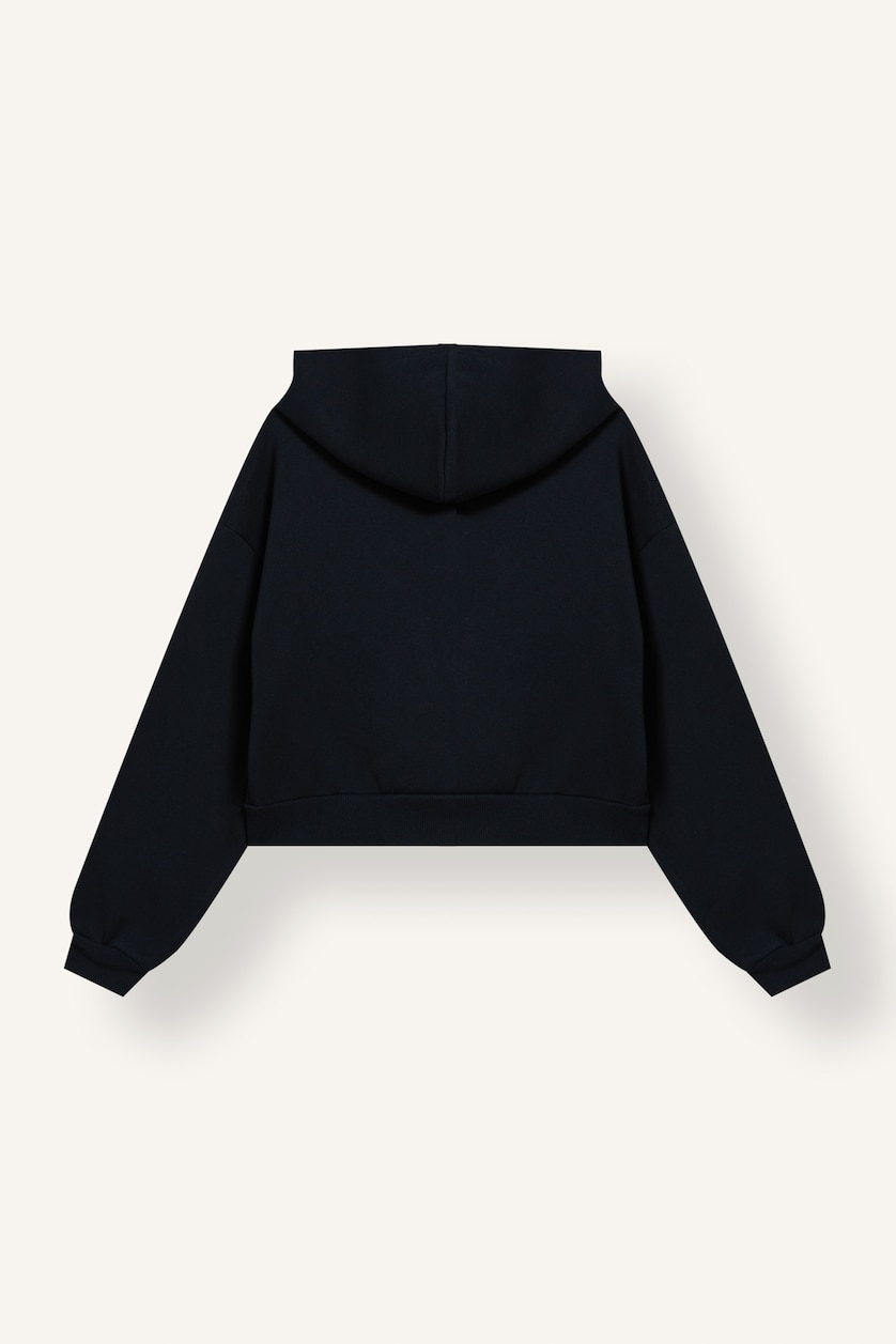 Kadın Lacivert Regular Fıt Kapüşonlu Fermuarlı Basic Sweatshirt