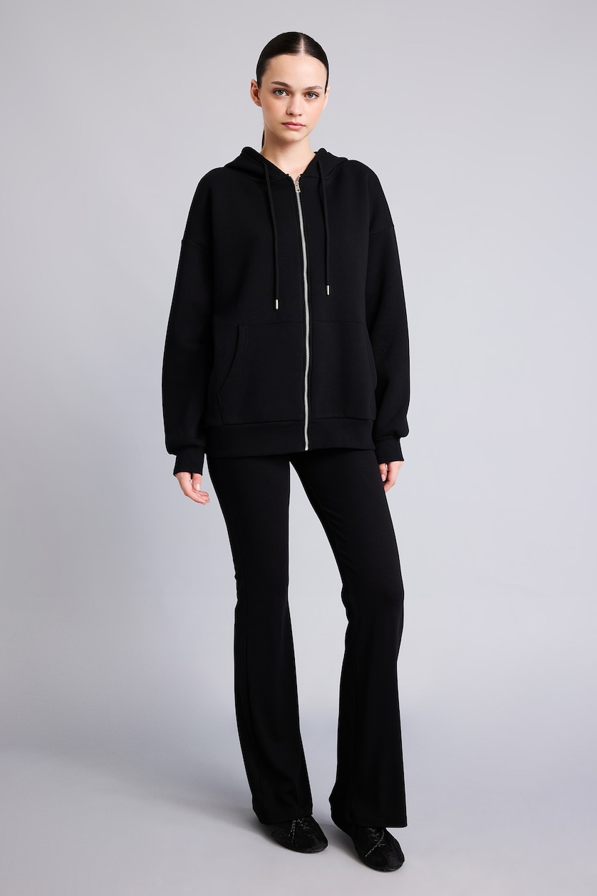 Women Black Oversize Hooded Thick Fabric Cardigan