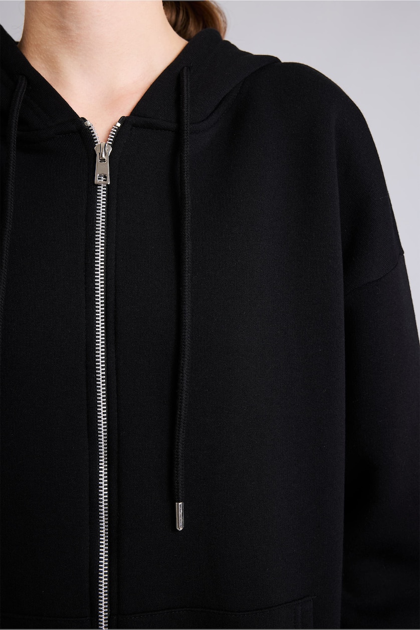 Women Black Oversize Hooded Thick Fabric Cardigan