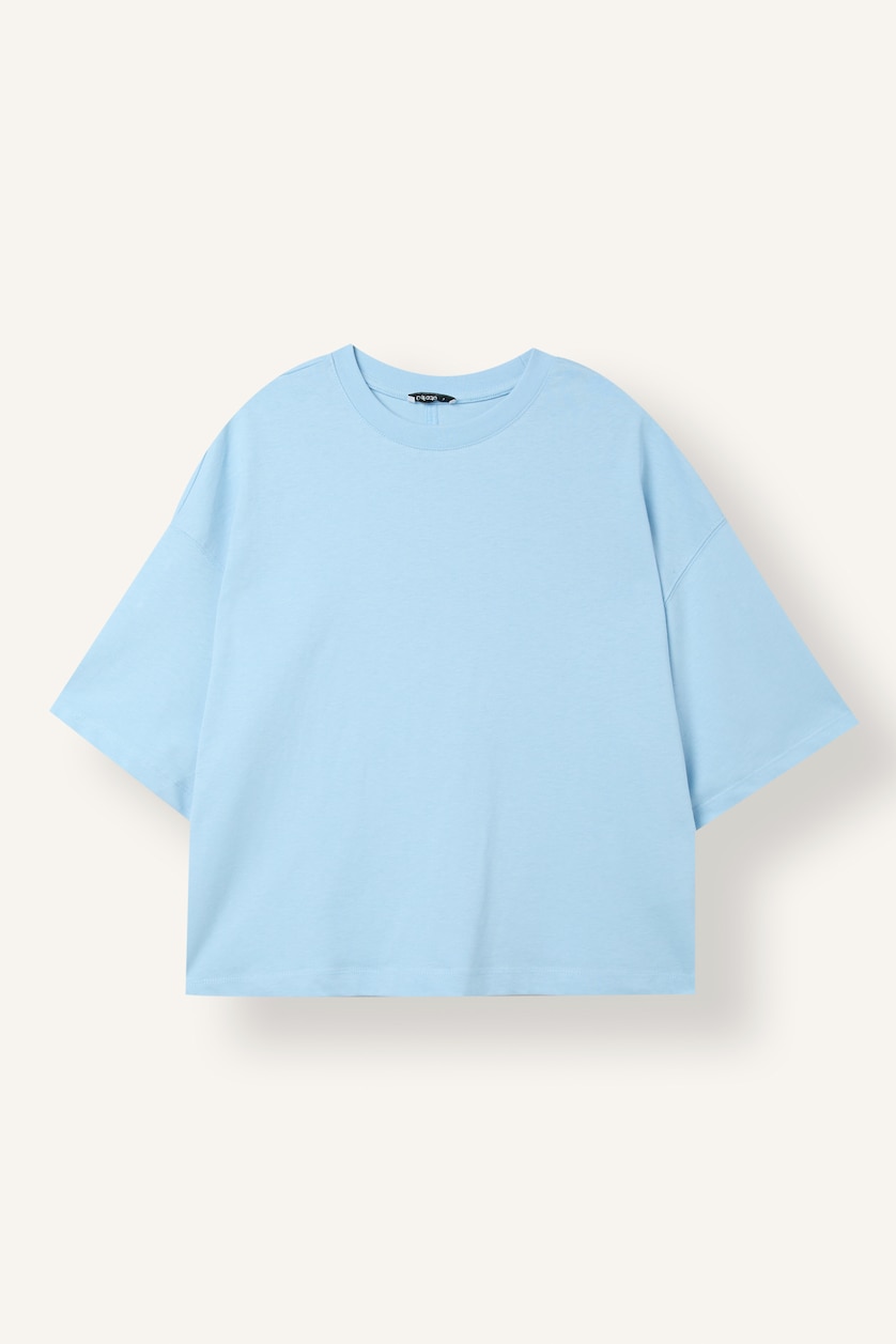 Woman Light Blue Loose Fit Crew Neck Short Sleeve T-Shirt