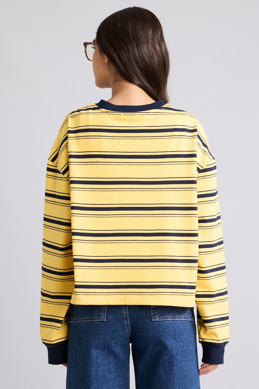 Kadın Sarı Loose Fıt Baskılı Çizgili Sweatshirt