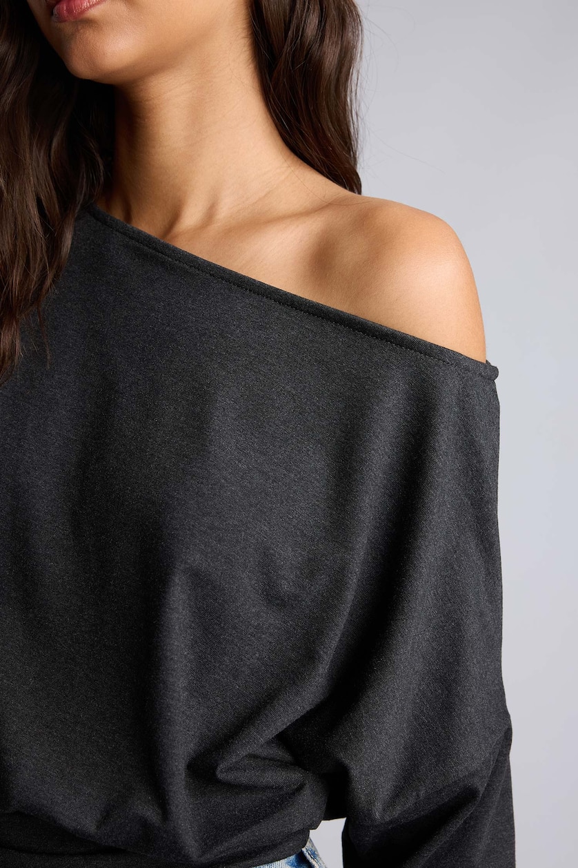 Women Anthracite Loose Fit Viscose Long Sleeve T-Shirt