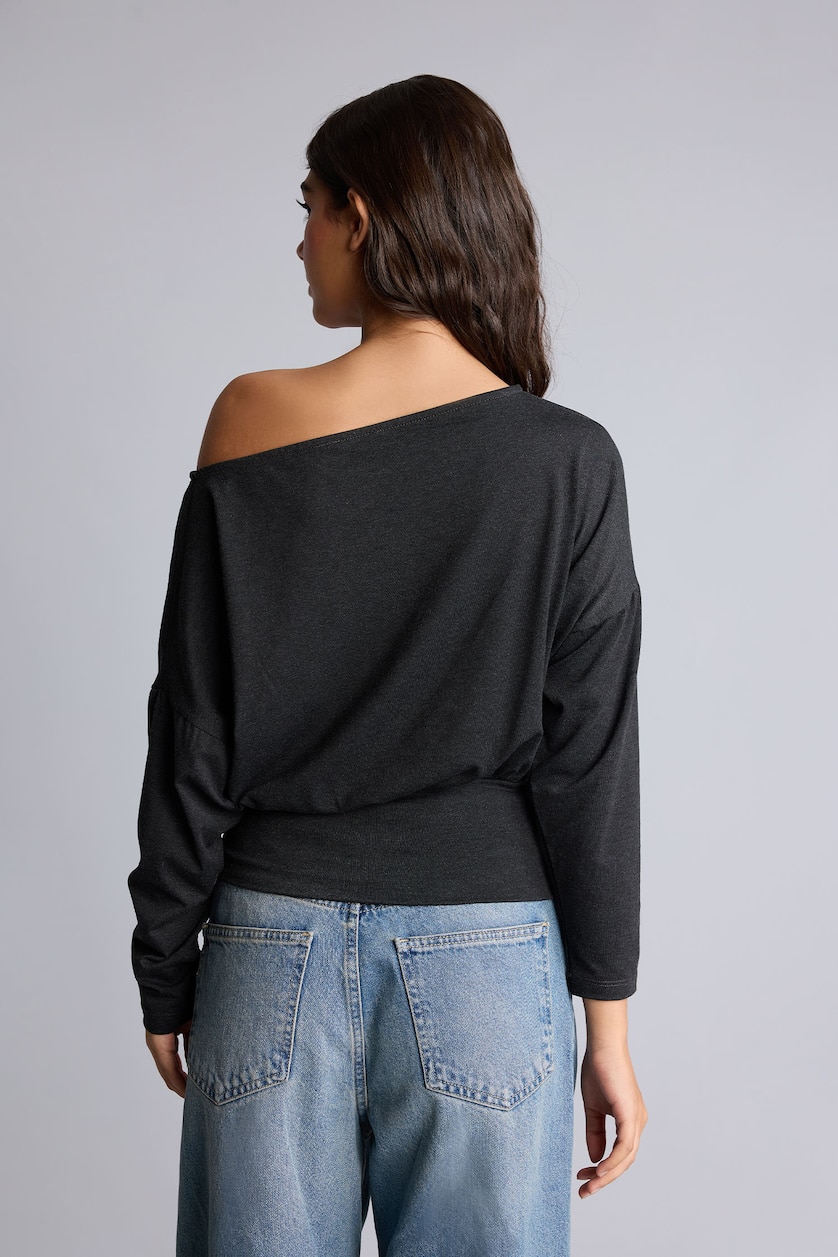 Women Anthracite Loose Fit Viscose Long Sleeve T-Shirt