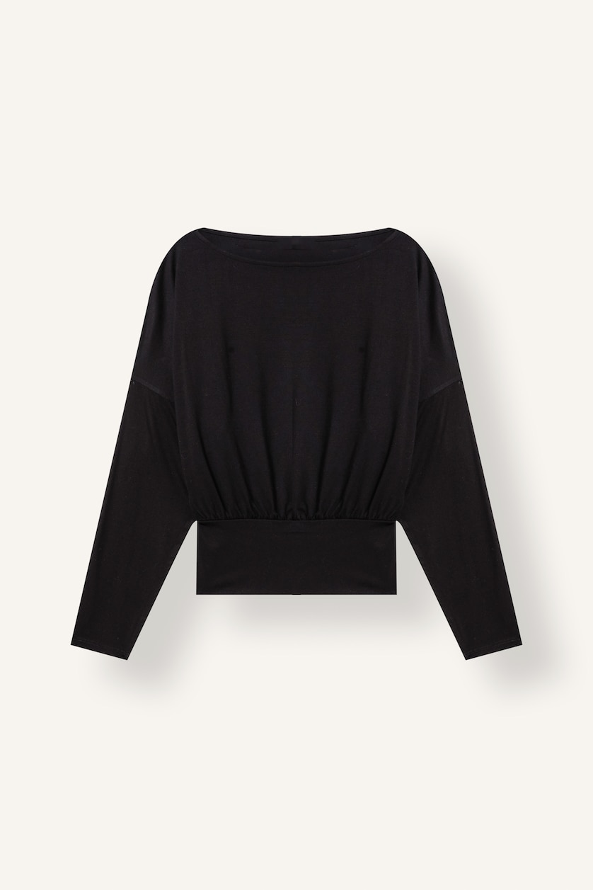Kadın Siyah Loose Fit Düşük Omuzlu Basic Tişört