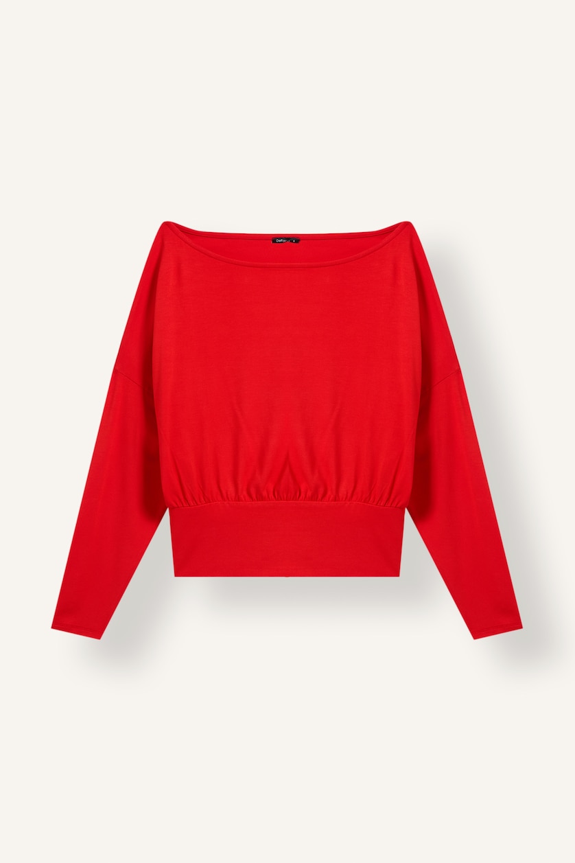 Women Red Loose Fit Viscose Long Sleeve T-Shirt
