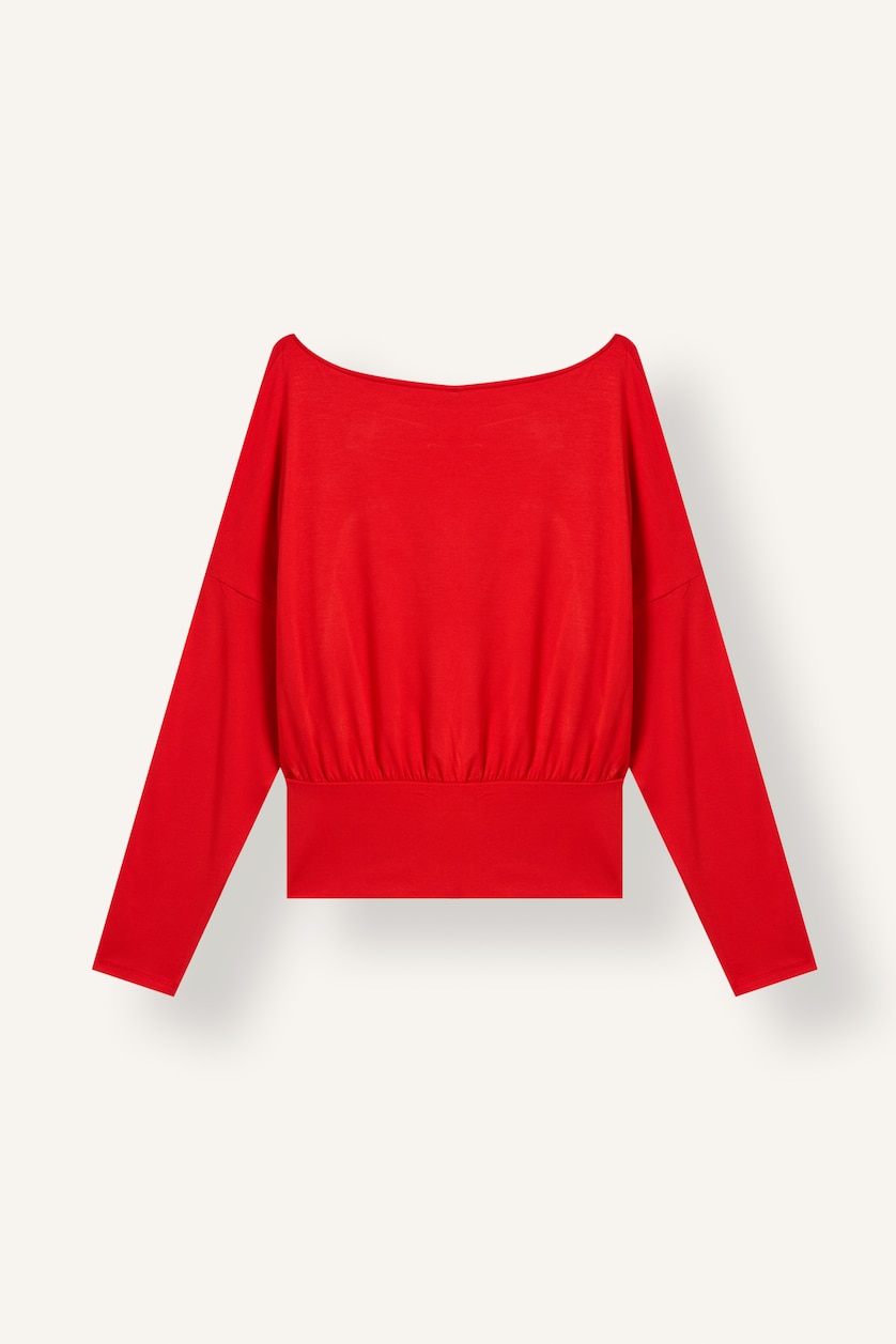 Women Red Loose Fit Viscose Long Sleeve T-Shirt