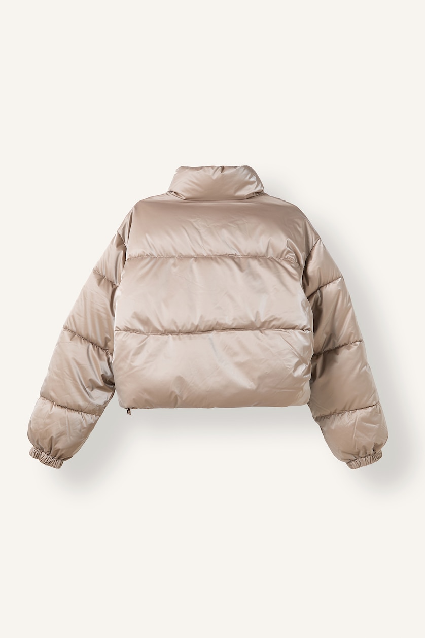 Women Ecru Zipper Puffer Jacket