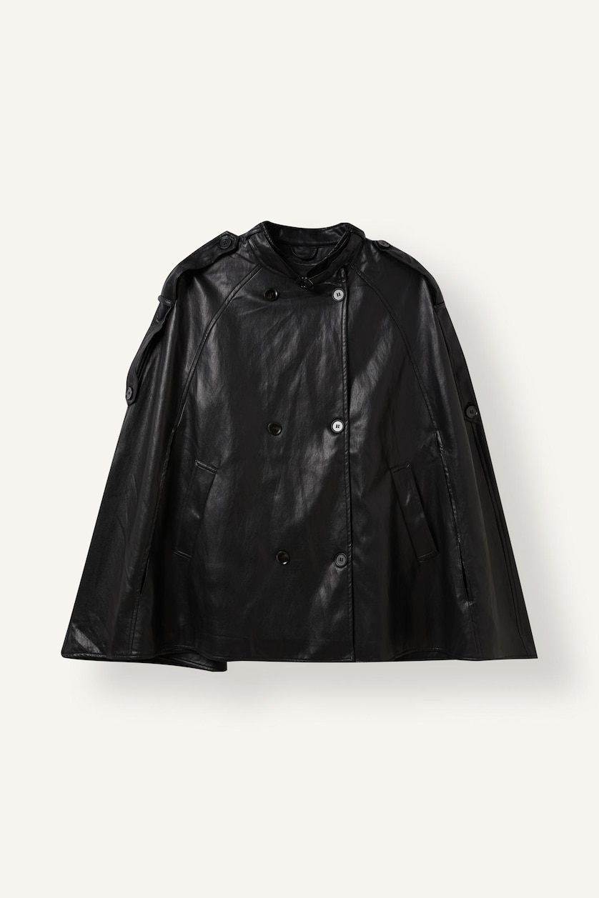 Woman Black Button up Faux Leather Jacket