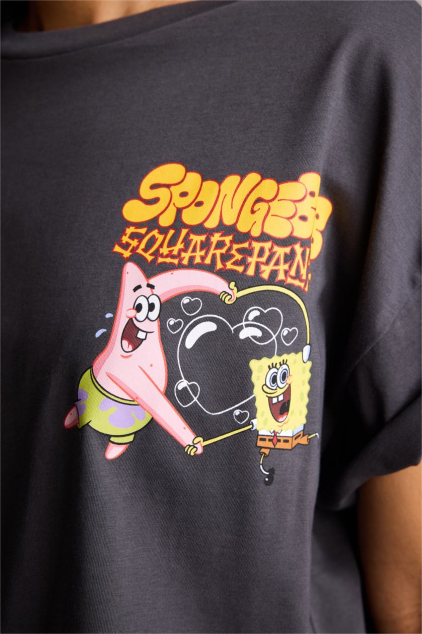 Kadın Antrasit SpongeBob Oversize Tişört