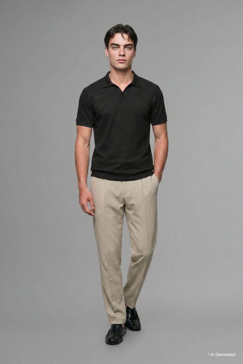 Erkek Siyah %100 Pamuk Regular Fit Polo Tişört
