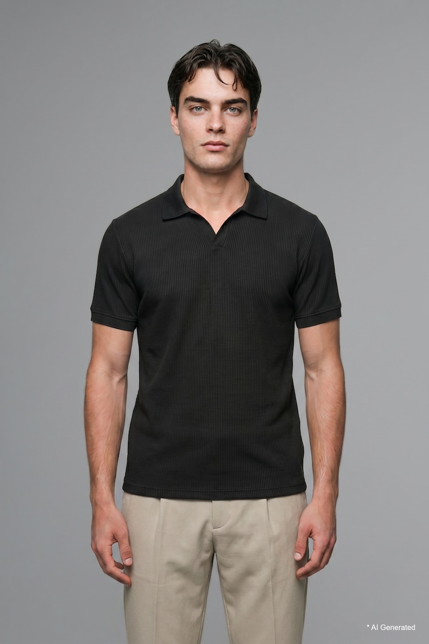 Erkek Siyah %100 Pamuk Regular Fit Polo Tişört