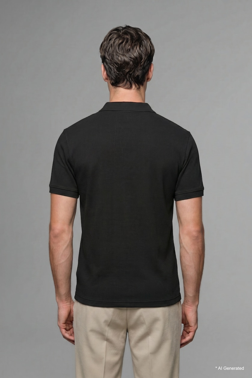Erkek Siyah %100 Pamuk Regular Fit Polo Tişört
