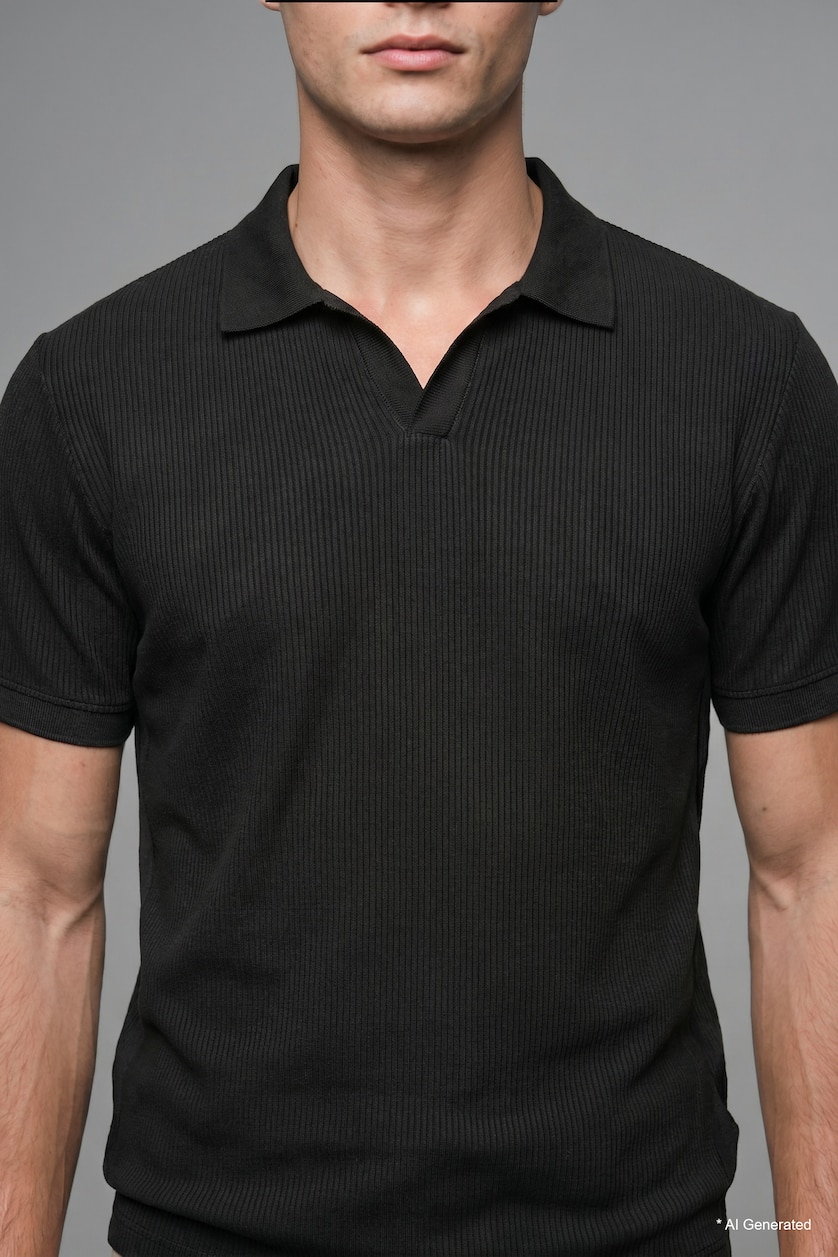 Erkek Siyah %100 Pamuk Regular Fit Polo Tişört