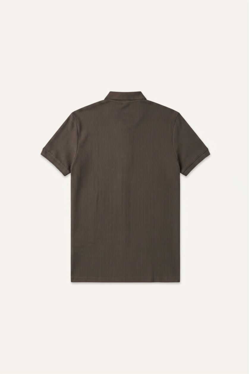 Erkek Kahve Regular Fit Fitilli Polo Tişört
