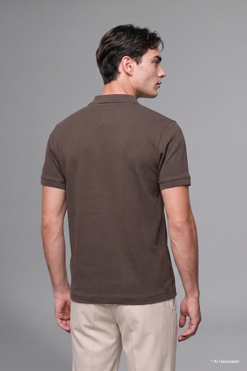 Erkek Kahve %100 Pamuk Regular Fit Fitilli Polo Tişört