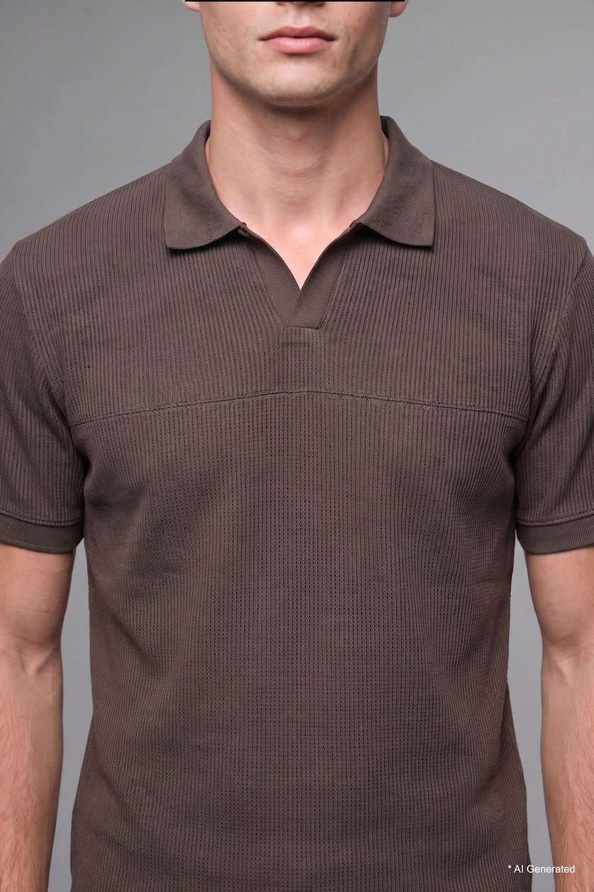 Erkek Kahve %100 Pamuk Regular Fit Fitilli Polo Tişört