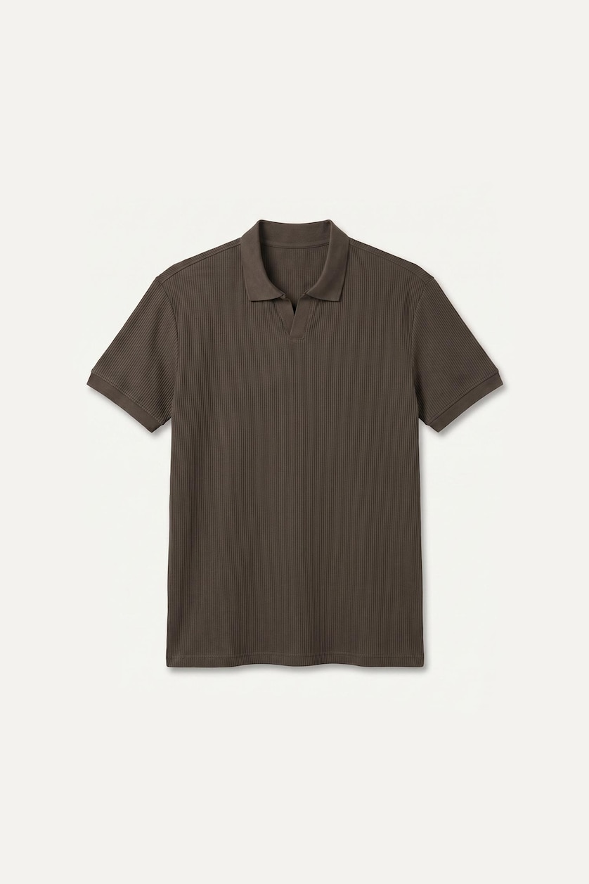 Erkek Kahve %100 Pamuk Regular Fit Fitilli Polo Tişört