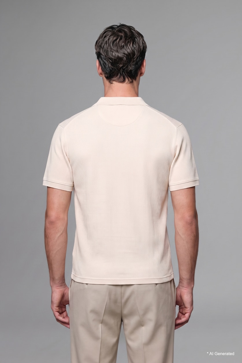 Erkek Ekru %100 Pamuk Regular Fit Polo Tişört
