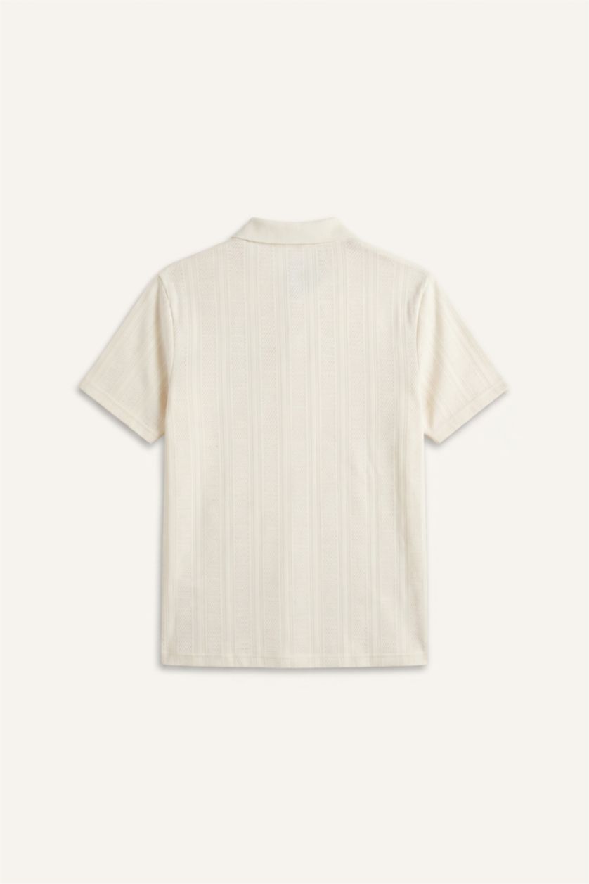 Men Ecru Regular Fit Short Sleeve Polo T-Shirt