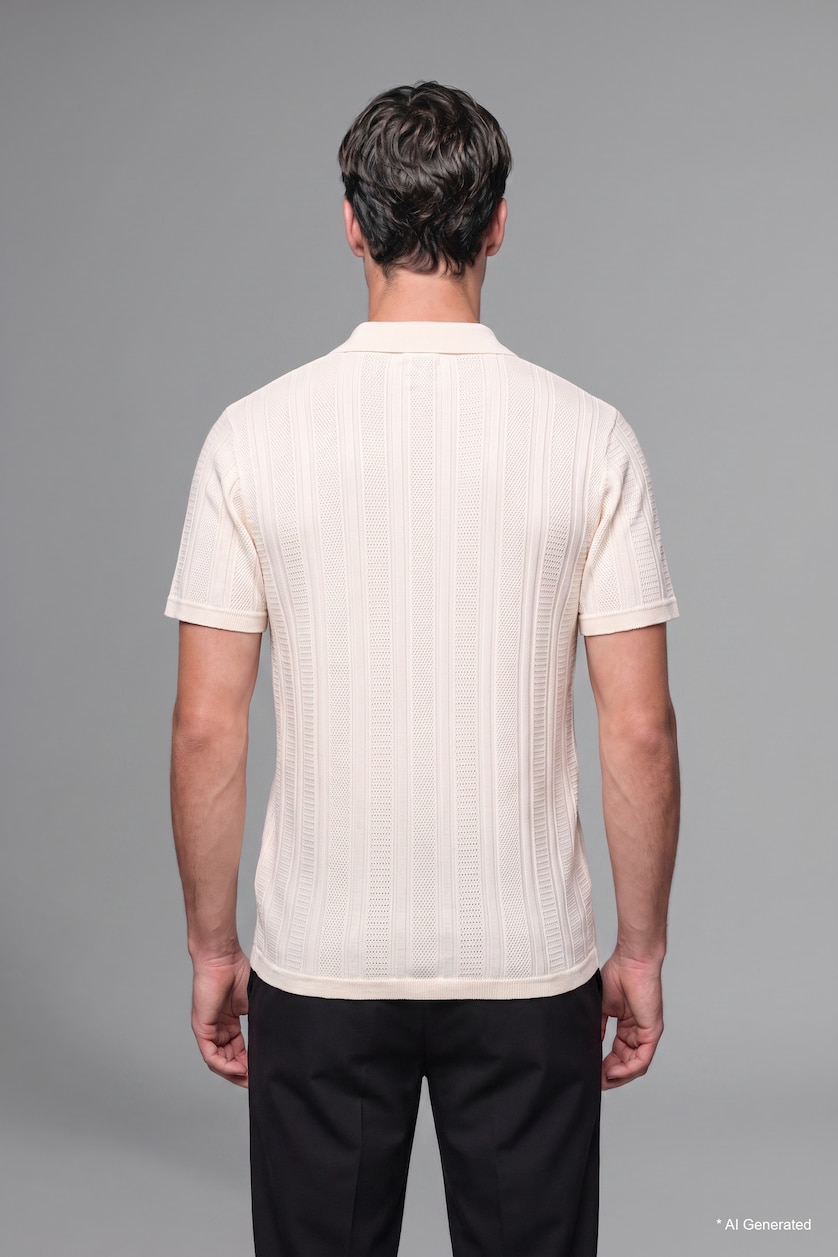 Erkek Ekru %100 Pamuk Regular Fit Polo Tişört