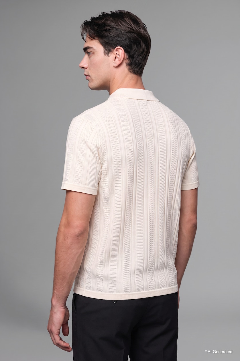 Erkek Ekru %100 Pamuk Regular Fit Polo Tişört