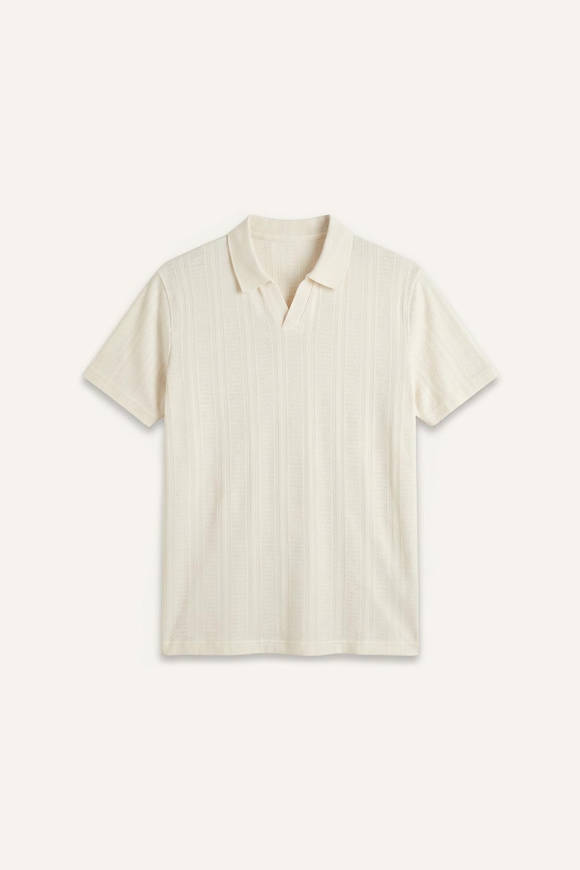 Erkek Ekru %100 Pamuk Regular Fit Polo Tişört