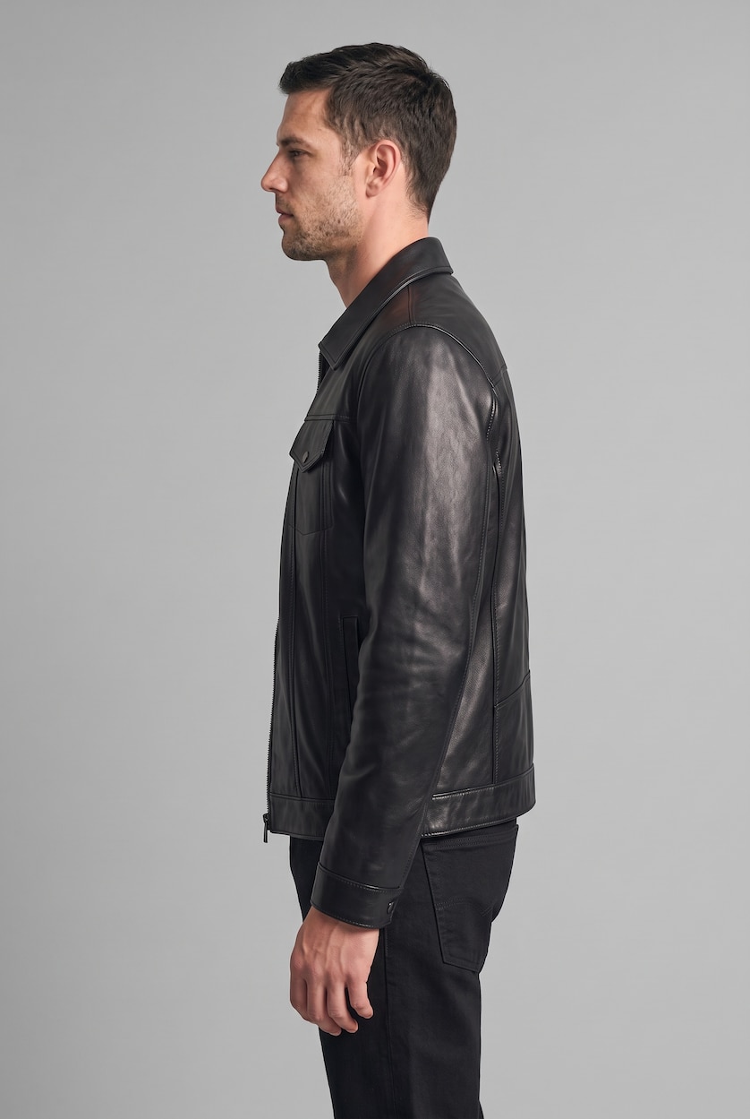 MAN Black Zipper Faux Leather Jacket