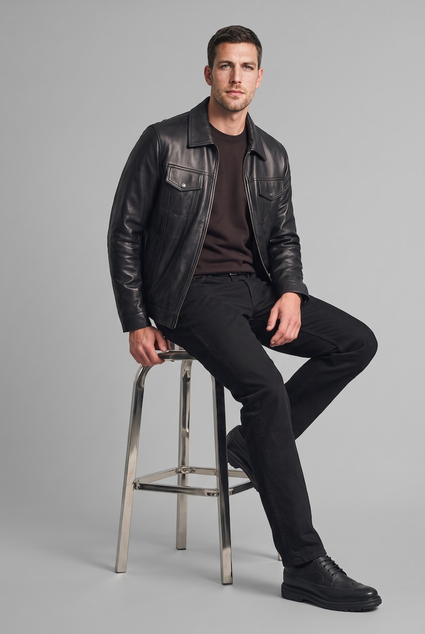 MAN Black Zipper Faux Leather Jacket