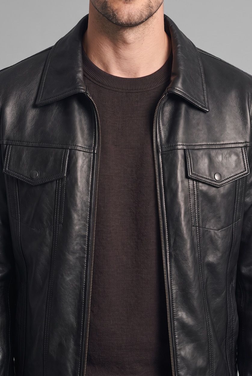 MAN Black Zipper Faux Leather Jacket