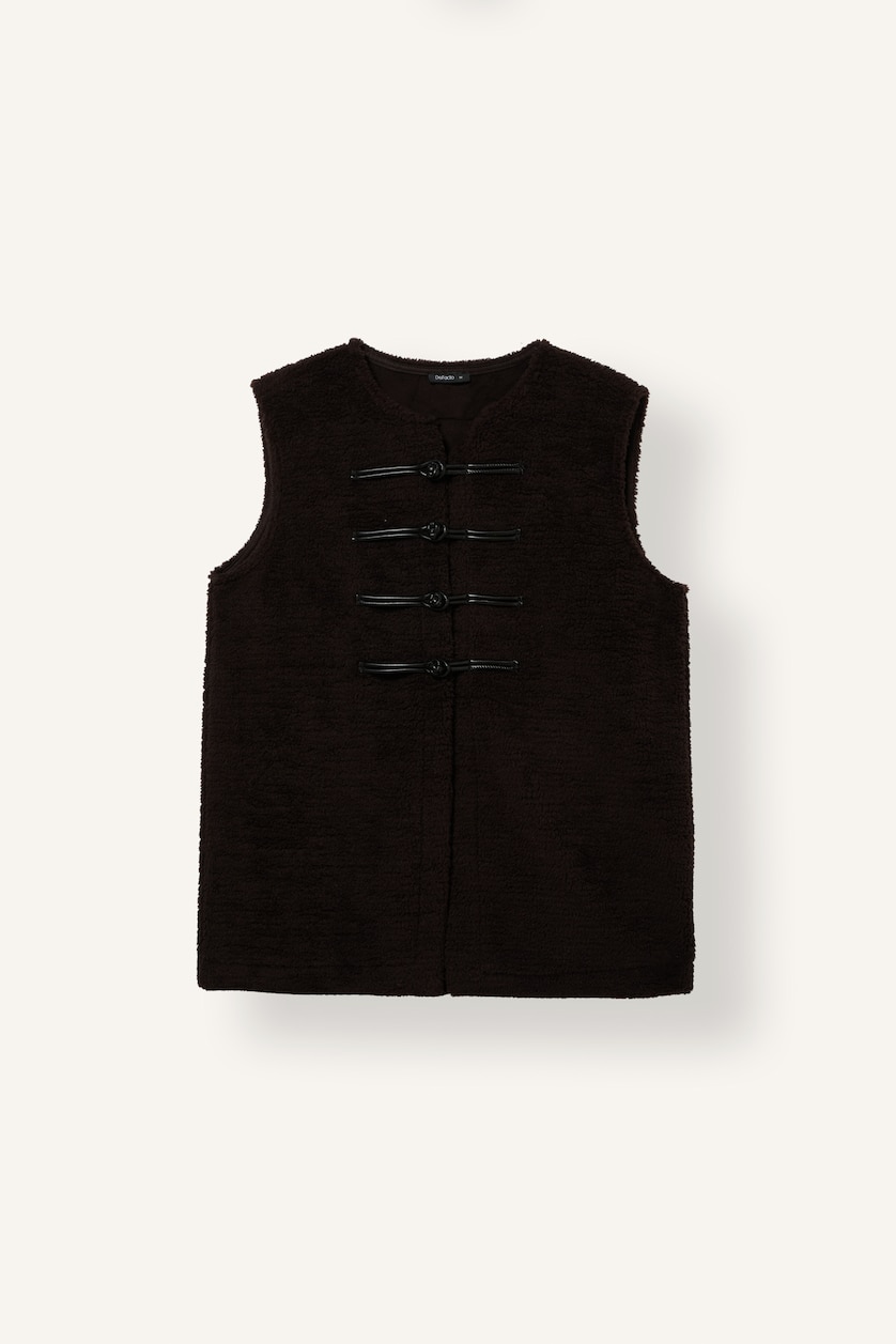 Kadın Kahve Regular Fit Kolsuz Pelüş Basic Hırka