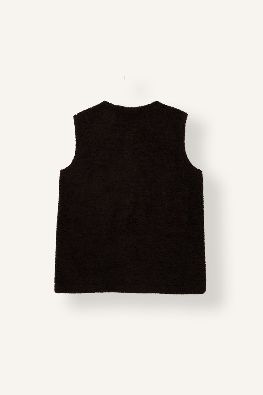 Kadın Kahve Regular Fit Kolsuz Pelüş Basic Hırka