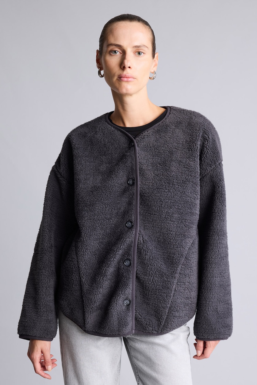 Women Dark Anthracite Regular Fit Sherpa Cardigan