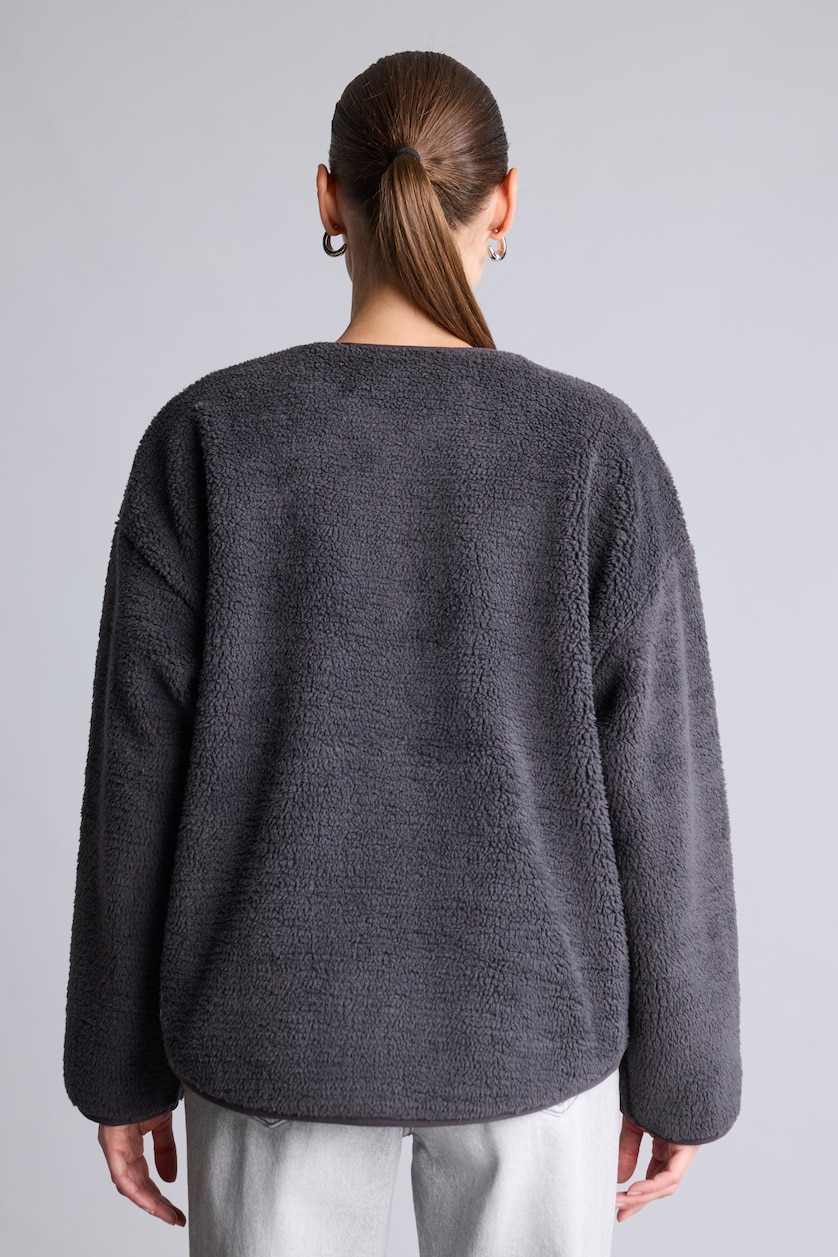 Women Dark Anthracite Regular Fit Sherpa Cardigan