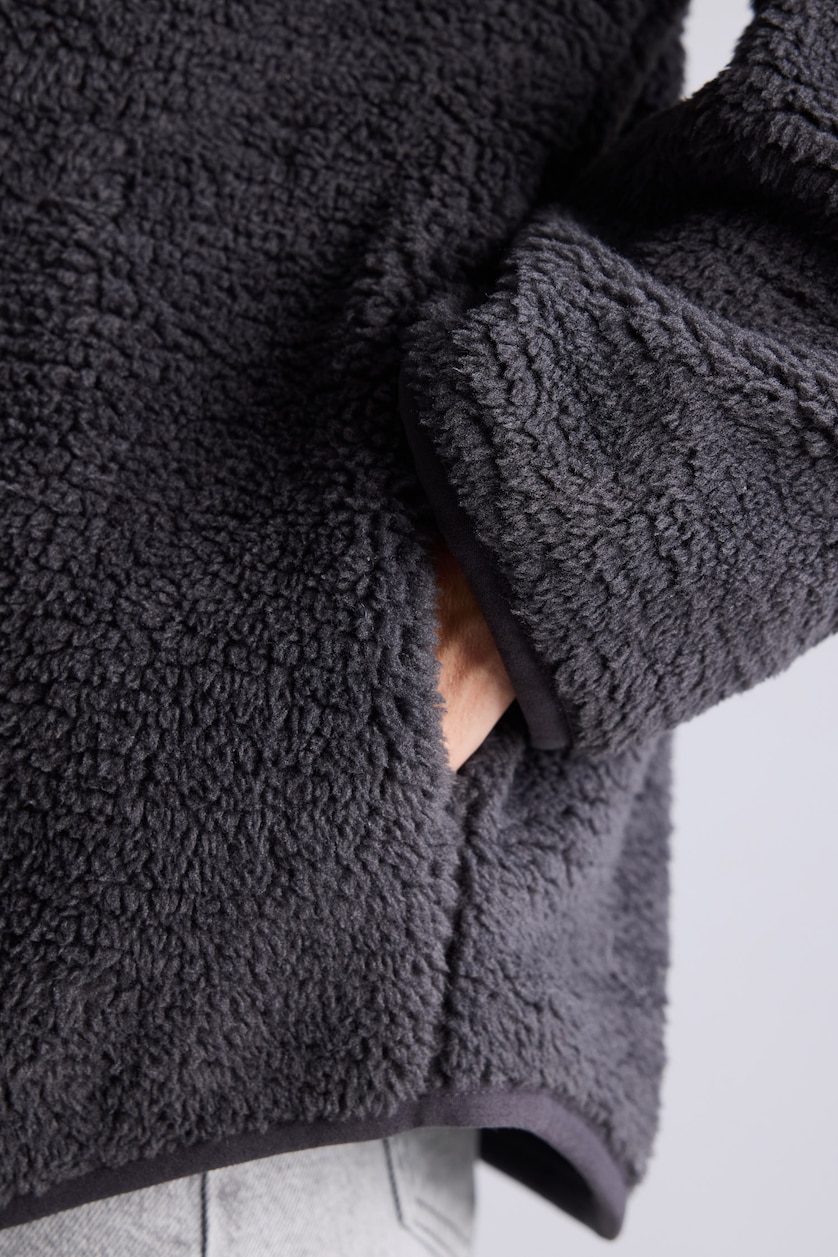 Women Dark Anthracite Regular Fit Sherpa Cardigan