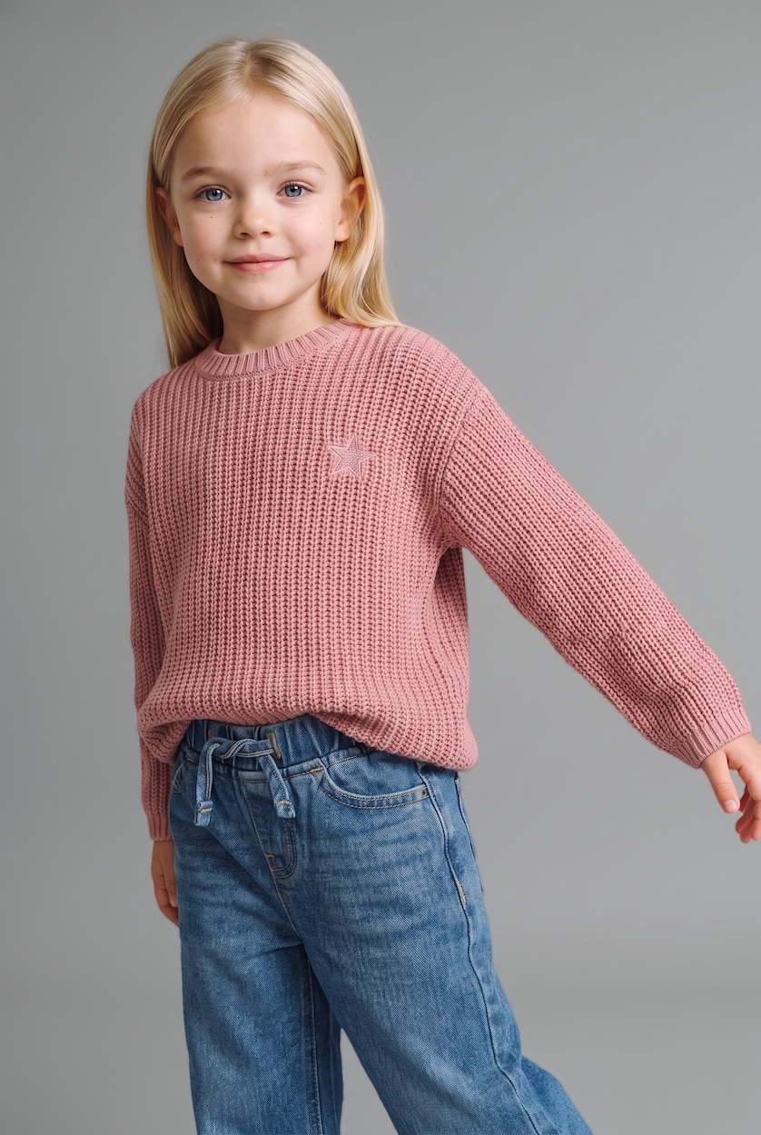 BÉBÉ FILLE Bordeaux Pull en maille côtelé à col rond avec broderie étoile pour bébé fille