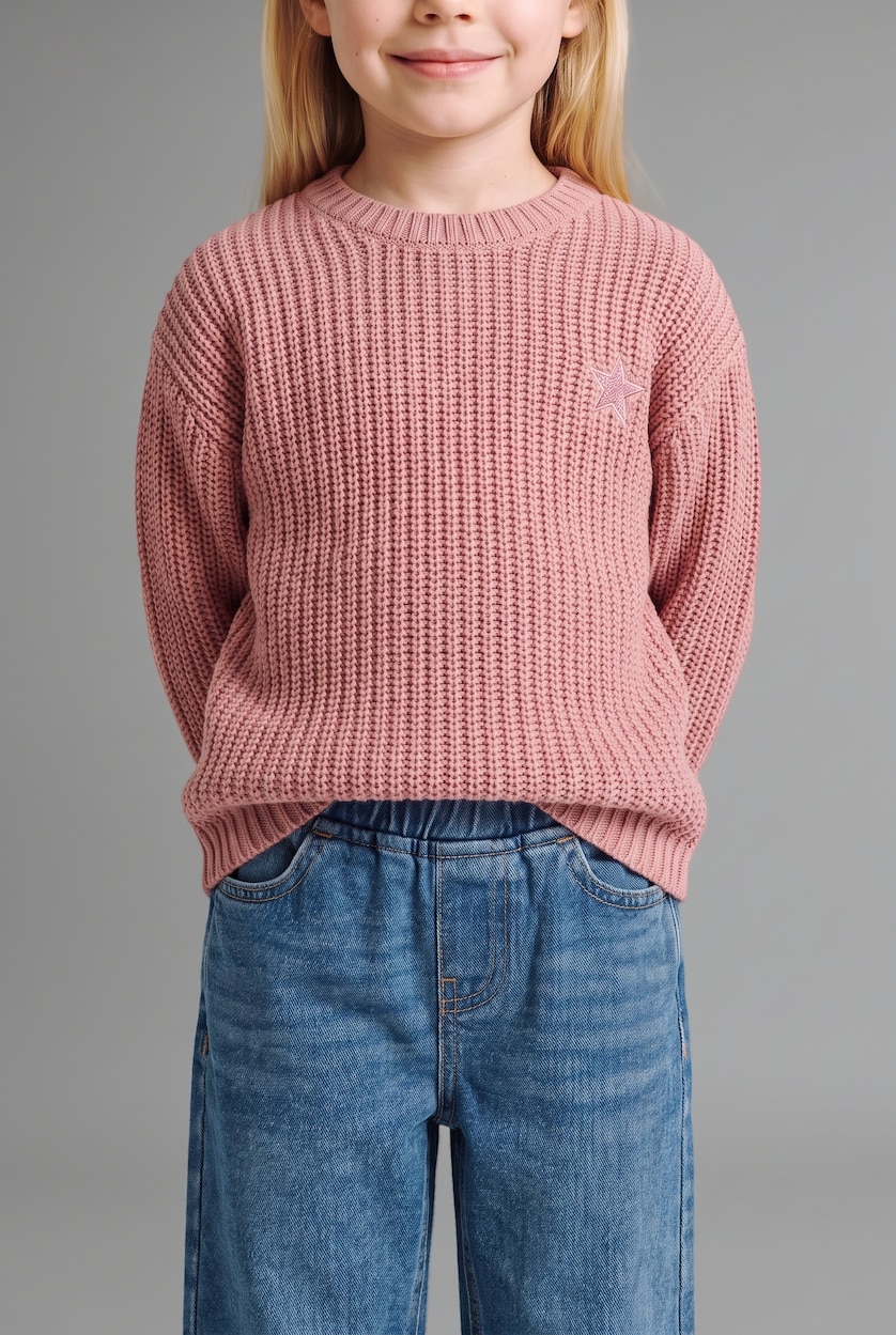 BÉBÉ FILLE Bordeaux Pull en maille côtelé à col rond avec broderie étoile pour bébé fille