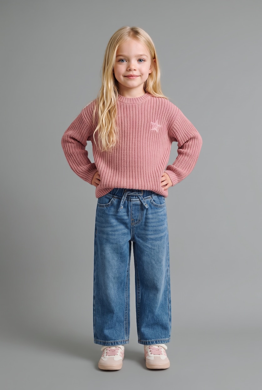 BÉBÉ FILLE Bordeaux Pull en maille côtelé à col rond avec broderie étoile pour bébé fille