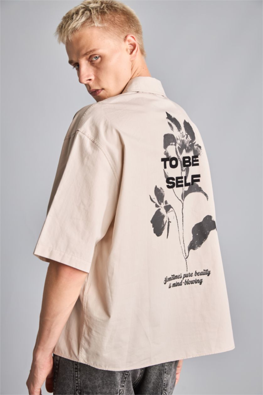 Men Stone Boxy Fit Cotton Short Sleeve Shirt