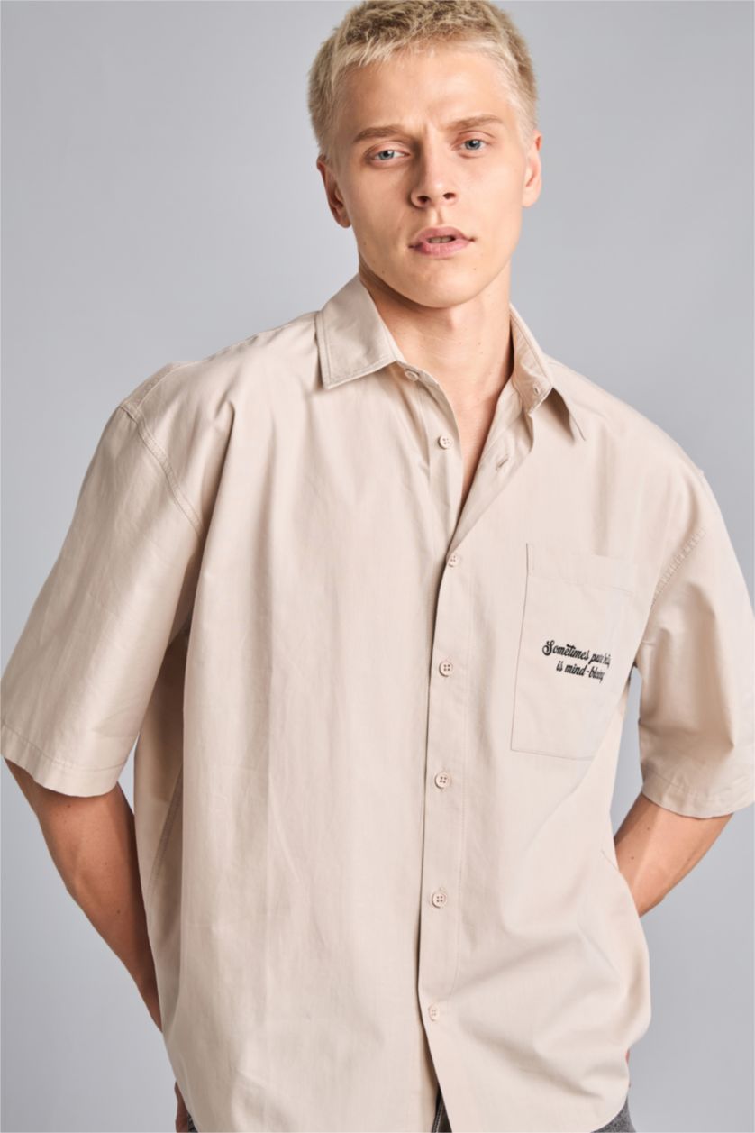 Men Stone Boxy Fit Cotton Short Sleeve Shirt