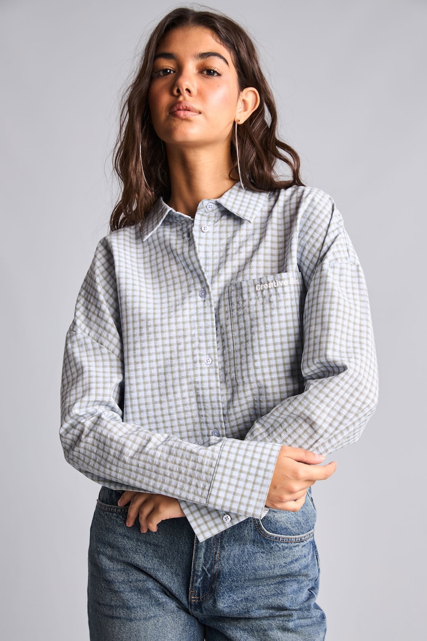 Women Light Blue Oversize Fit Wowen Fabrics Long Sleeve Shirt