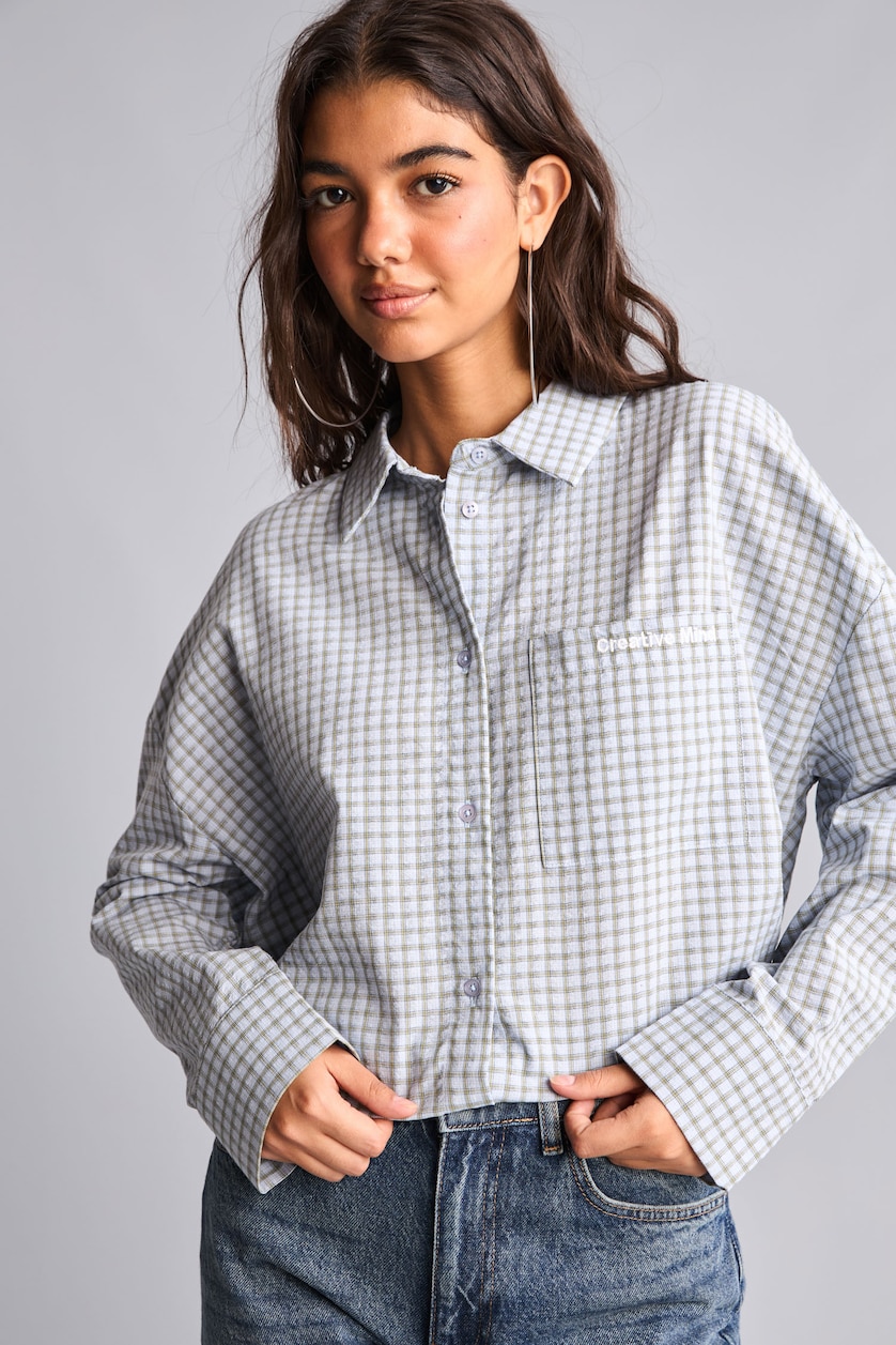 Women Light Blue Oversize Fit Wowen Fabrics Long Sleeve Shirt