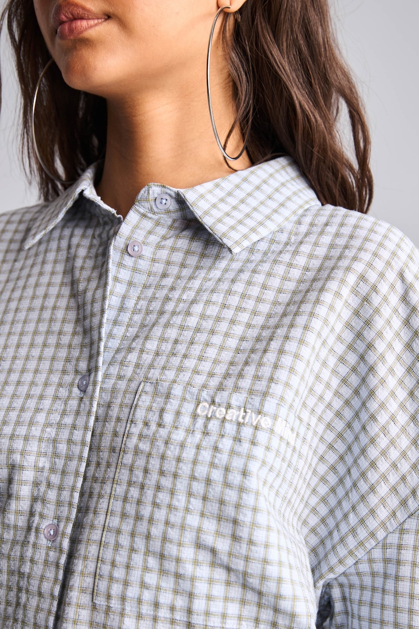 Women Light Blue Oversize Fit Wowen Fabrics Long Sleeve Shirt