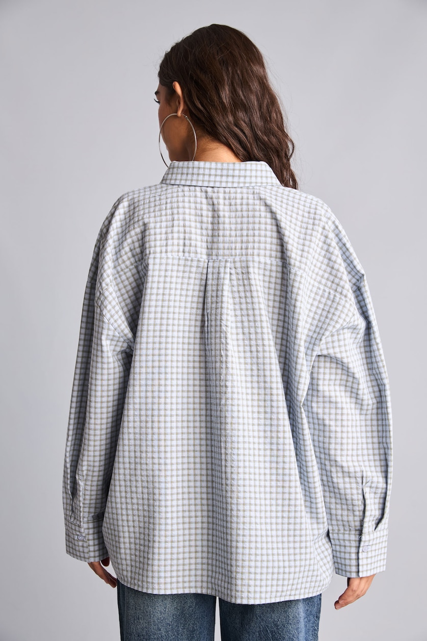 Women Light Blue Oversize Fit Wowen Fabrics Long Sleeve Shirt
