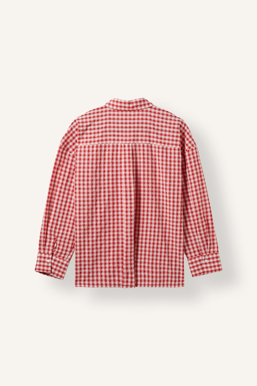 WOMAN Red Woman Oversize Fit Red 100% Cotton Checkered Long Sleeve Shirt