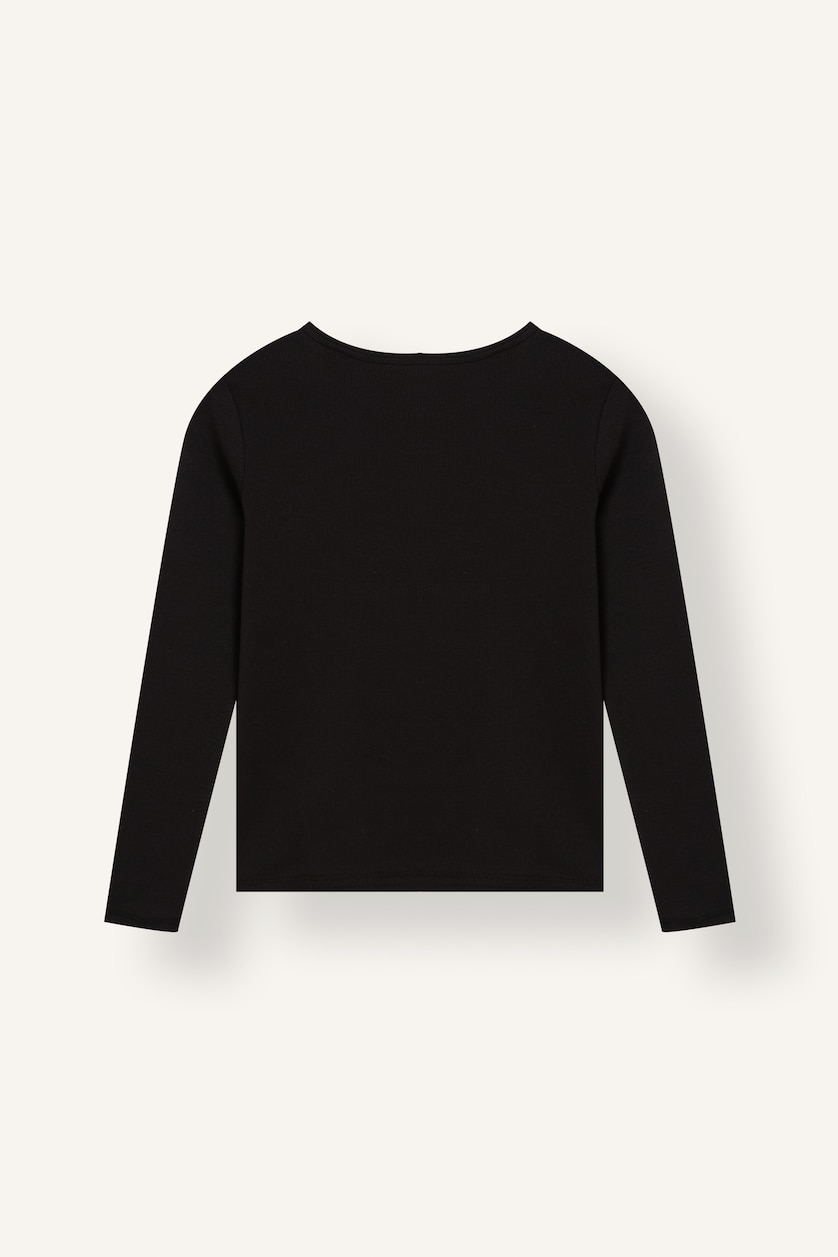 GIRLS & TEENS Black Girl Fitted Fit Heart Print Crew Neck Long Sleeve T-Shirt