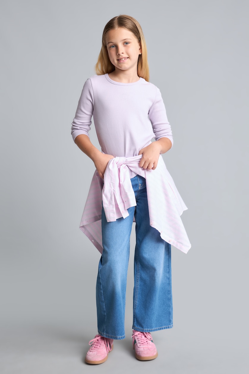 GIRLS & TEENS Light Lilac Girl Fitted Crew Neck Heart Pattern Ribbed T-Shirt