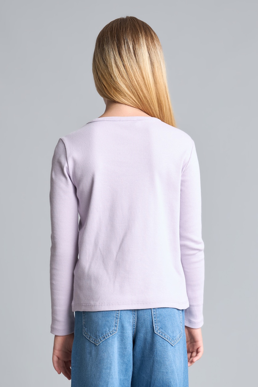 GIRLS & TEENS Light Lilac Girl Fitted Crew Neck Heart Pattern Ribbed T-Shirt