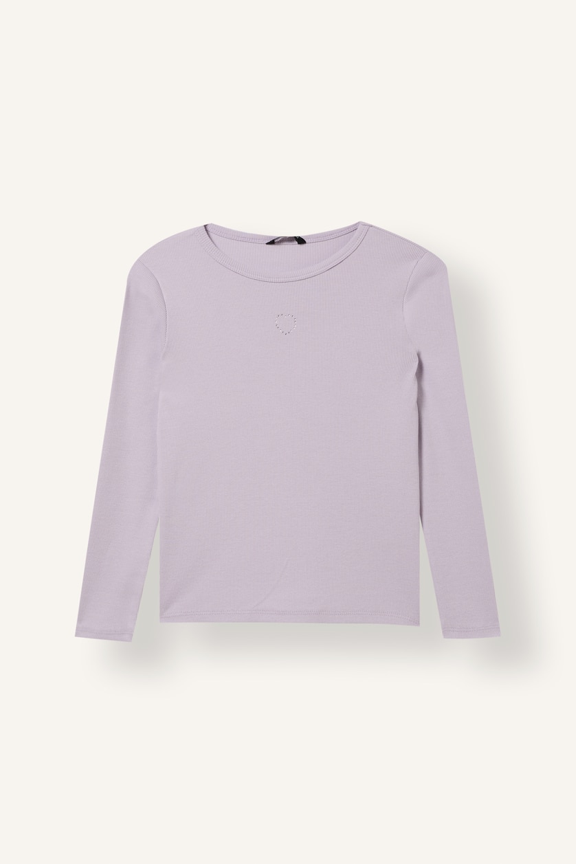 GIRLS & TEENS Light Lilac Girl Fitted Fit Heart Print Crew Neck Long Sleeve T-Shirt