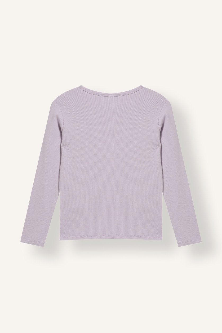 GIRLS & TEENS Light Lilac Girl Fitted Fit Heart Print Crew Neck Long Sleeve T-Shirt